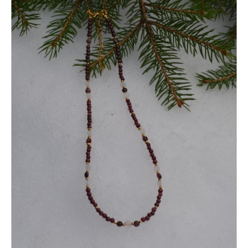 Naszyjnik handmade z granatem i kwarcem różowym.